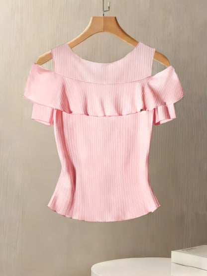 Women's Ribbed Off-Shoulder Button Front Slim Fit Top