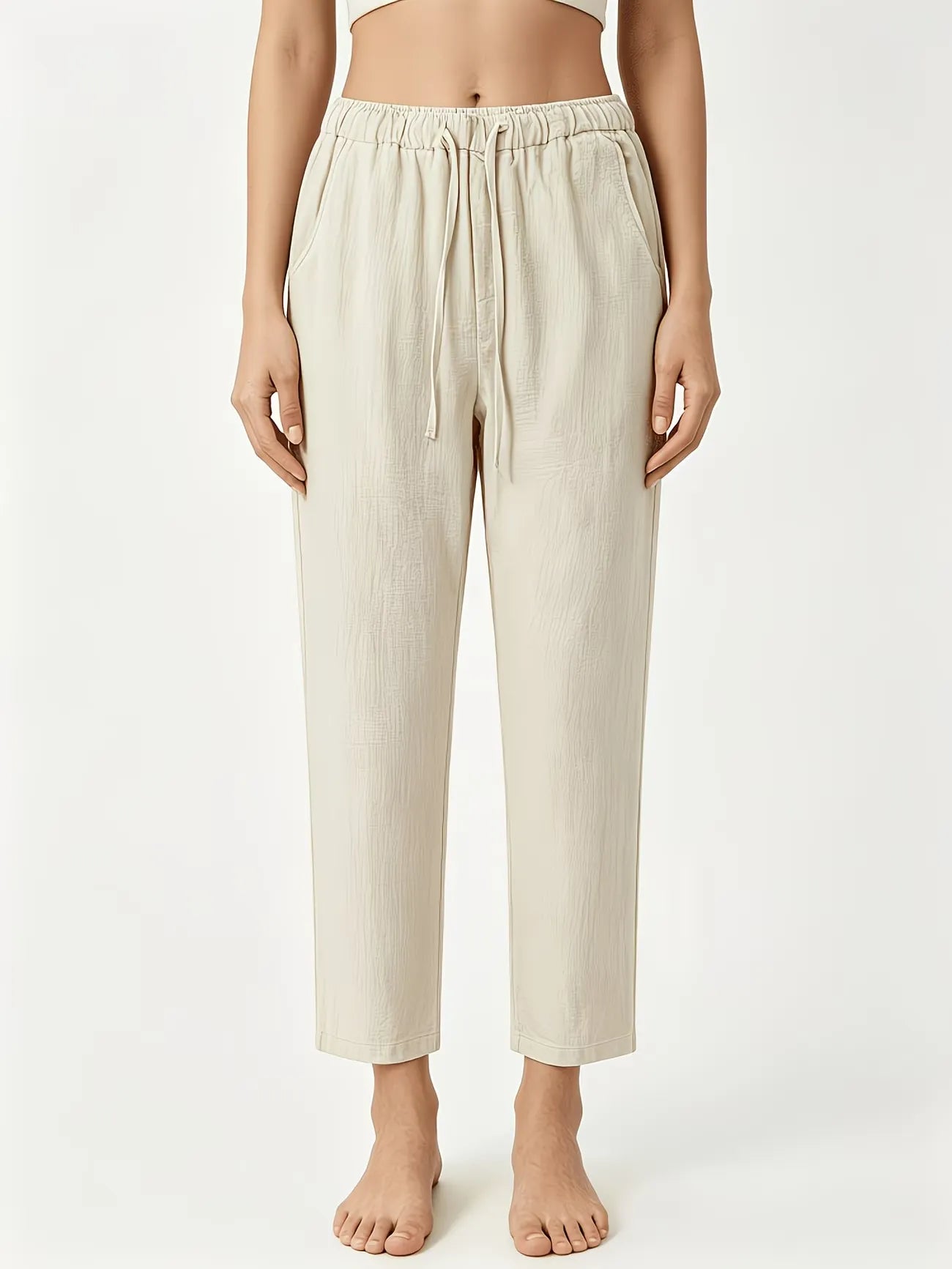 Women's Elastic Waist Straight-Leg Ankle Pants
