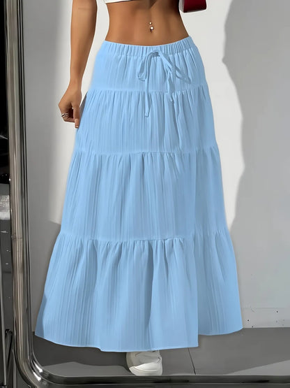 Women's Drawstring Tiered Maxi Skirt
