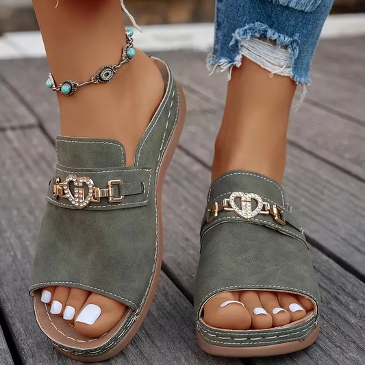 Women’s Heart Accent Open-Toe Wedge Sandals