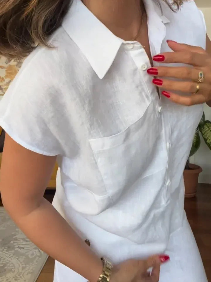 Women’s Summer Linen Shirt and Wide-Leg Pants Set