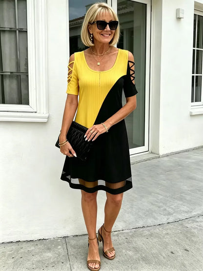 Women's Colorblock Cold-Shoulder Dress