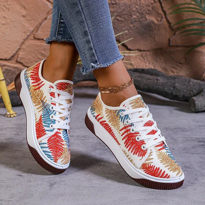 Women’s Breathable Leaf Print Lace-Up Casual Sneakers