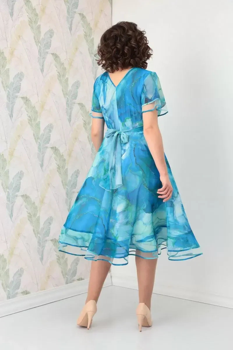 Women’s Elegant Chiffon V-Neck Midi Dress