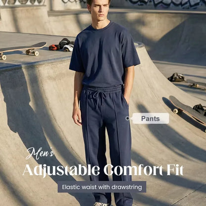 Men's Elastic Waist Straight Leg Drawstring Pants