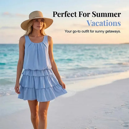 Women's Sleeveless Tiered Ruffle Mini Dress