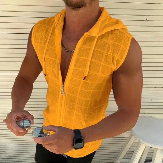 Men's Sleeveless Zip-Up Hooded Tank Top