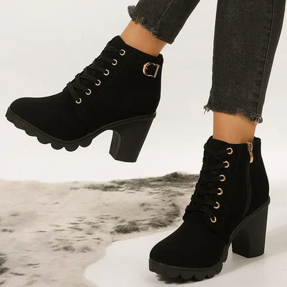 Women’s Lace-Up Buckle Block Heel Ankle Boots