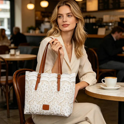 Women’s Lace-Look Floral Tote Bag