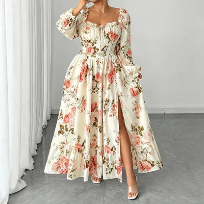 Women’s Floral Square-Neck Puff-Sleeve Maxi Dress