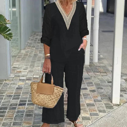 Women’s V-Neck Wide-Leg Pants Set