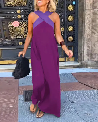 Women's Cross Halter Neck Wide Leg Jumpsuit
