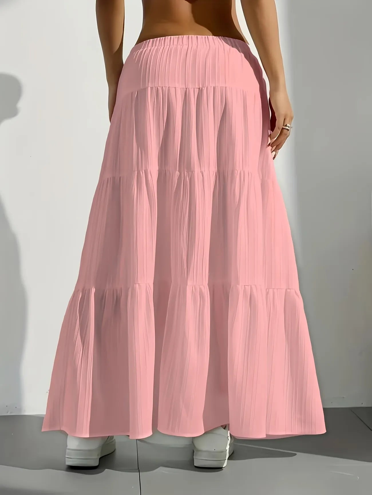 Women's Drawstring Tiered Maxi Skirt