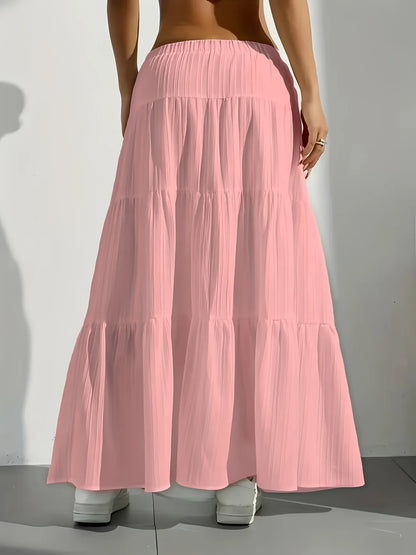 Women's Drawstring Tiered Maxi Skirt
