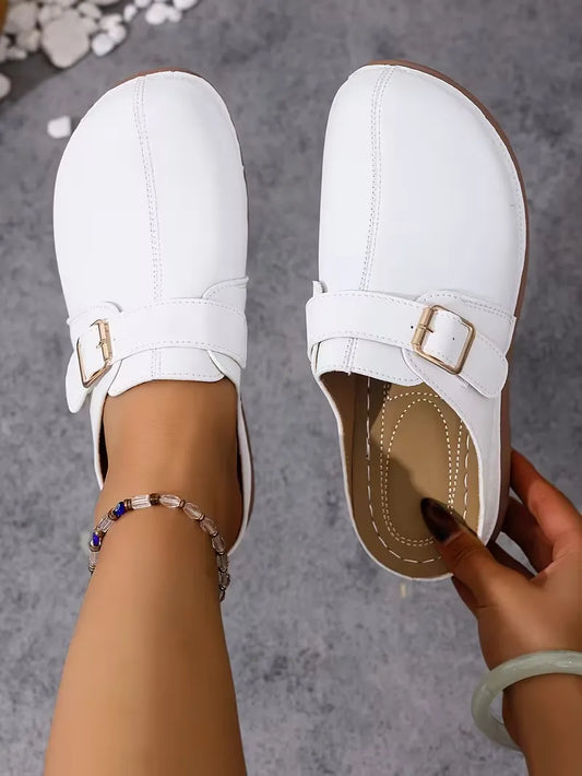 Women’s Buckle-Accent Slip-On Mule Flats