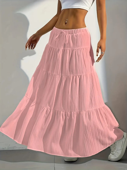 Women's Drawstring Tiered Maxi Skirt