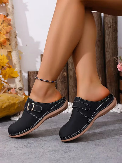Women’s Buckle-Accent Slip-On Mule Flats