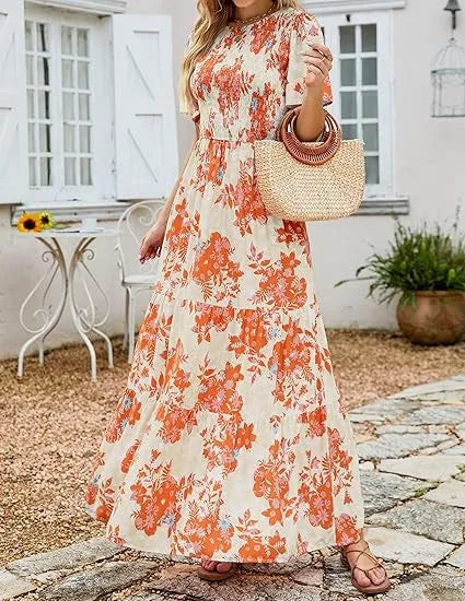 Women’s Floral Smocked High-Waist Maxi Dress