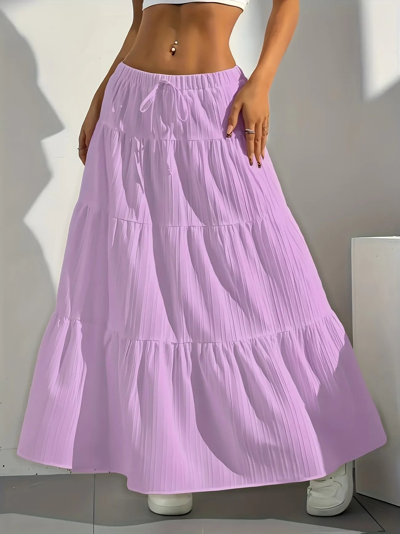 Women's Drawstring Tiered Maxi Skirt