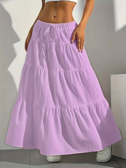 Women's Drawstring Tiered Maxi Skirt