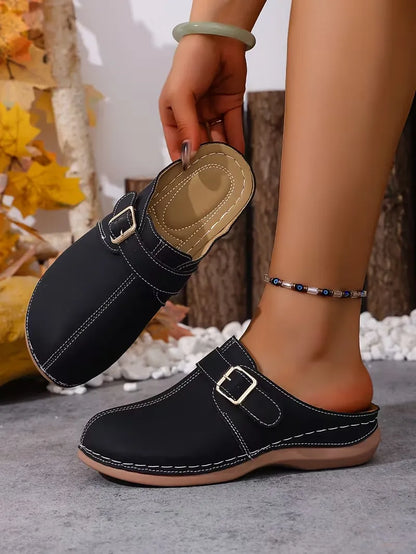 Women’s Buckle-Accent Slip-On Mule Flats