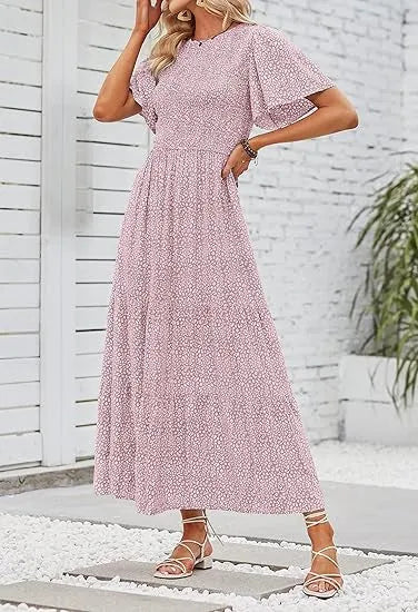 Women’s Floral Smocked High-Waist Maxi Dress
