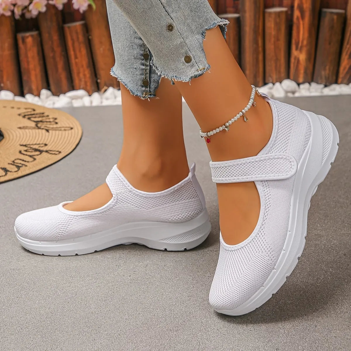 Women's Knit Mary Jane Walking Shoes