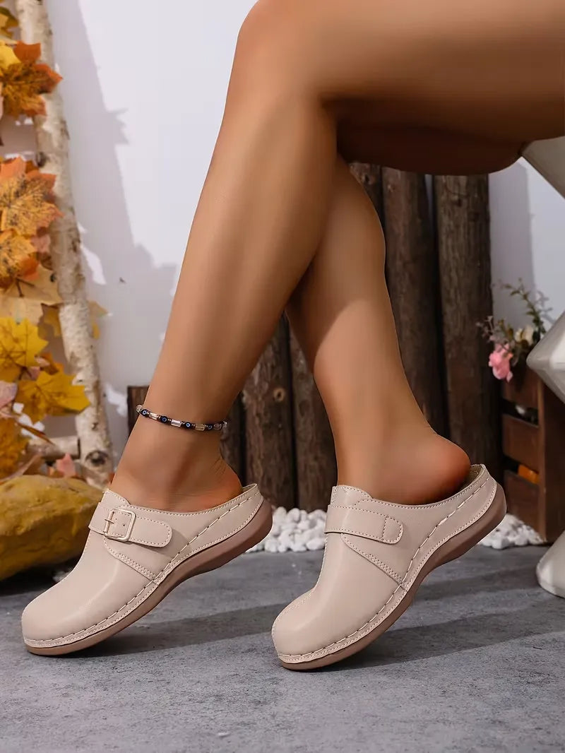 Women’s Buckle-Accent Slip-On Mule Flats
