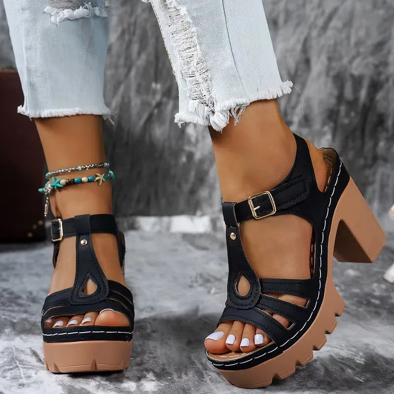 Women’s T-Strap Platform Block Heel Sandals