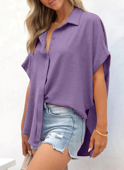 Women’s Relaxed Button-Up Short Sleeve Blouse