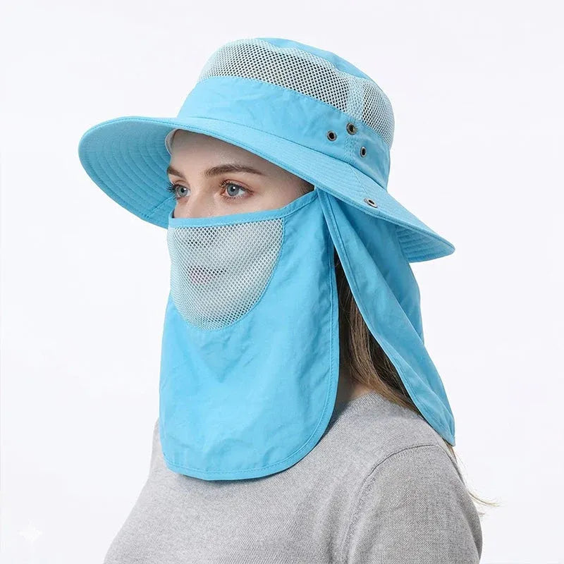 Adjustable Sun Protection Hat with Face Cover Flap