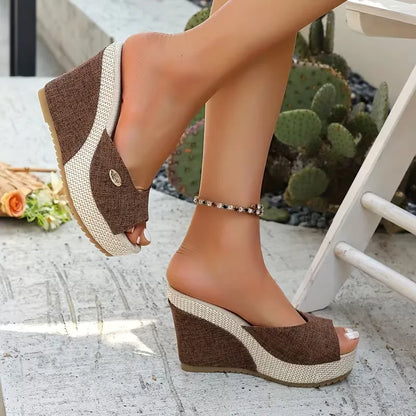 Women’s Peep-Toe Wedge Mule Sandals