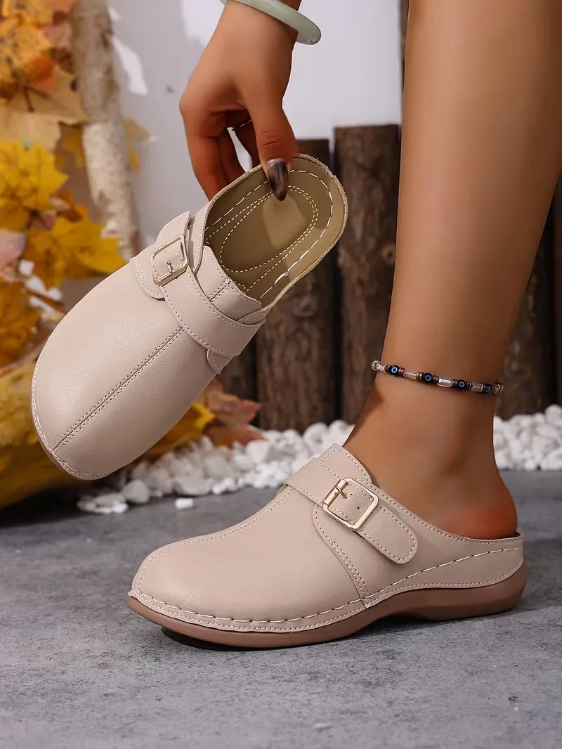 Women’s Buckle-Accent Slip-On Mule Flats