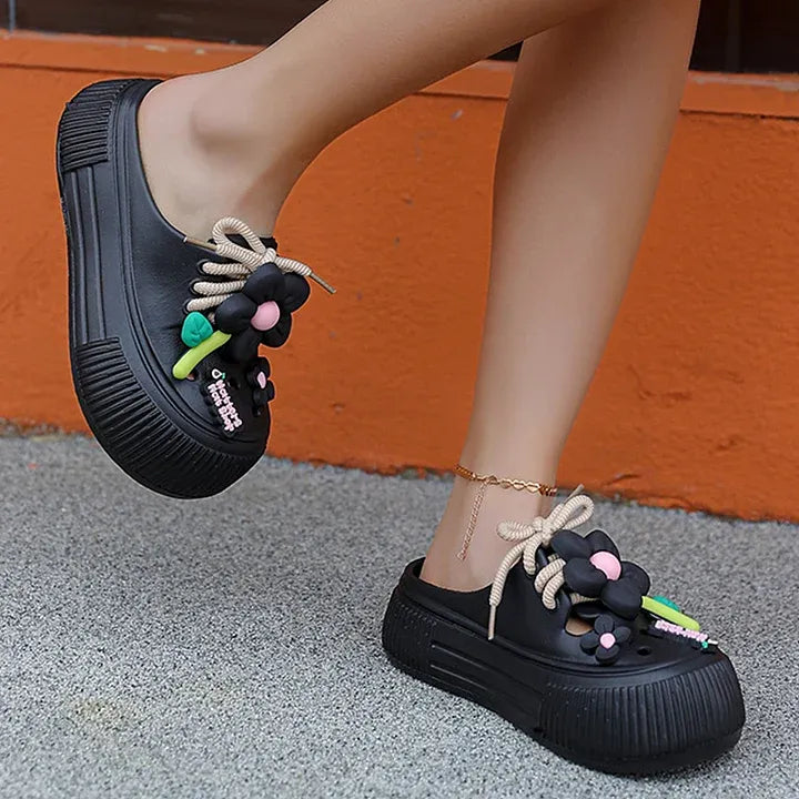 Women’s Platform Slide Sandals with 3D Floral Design