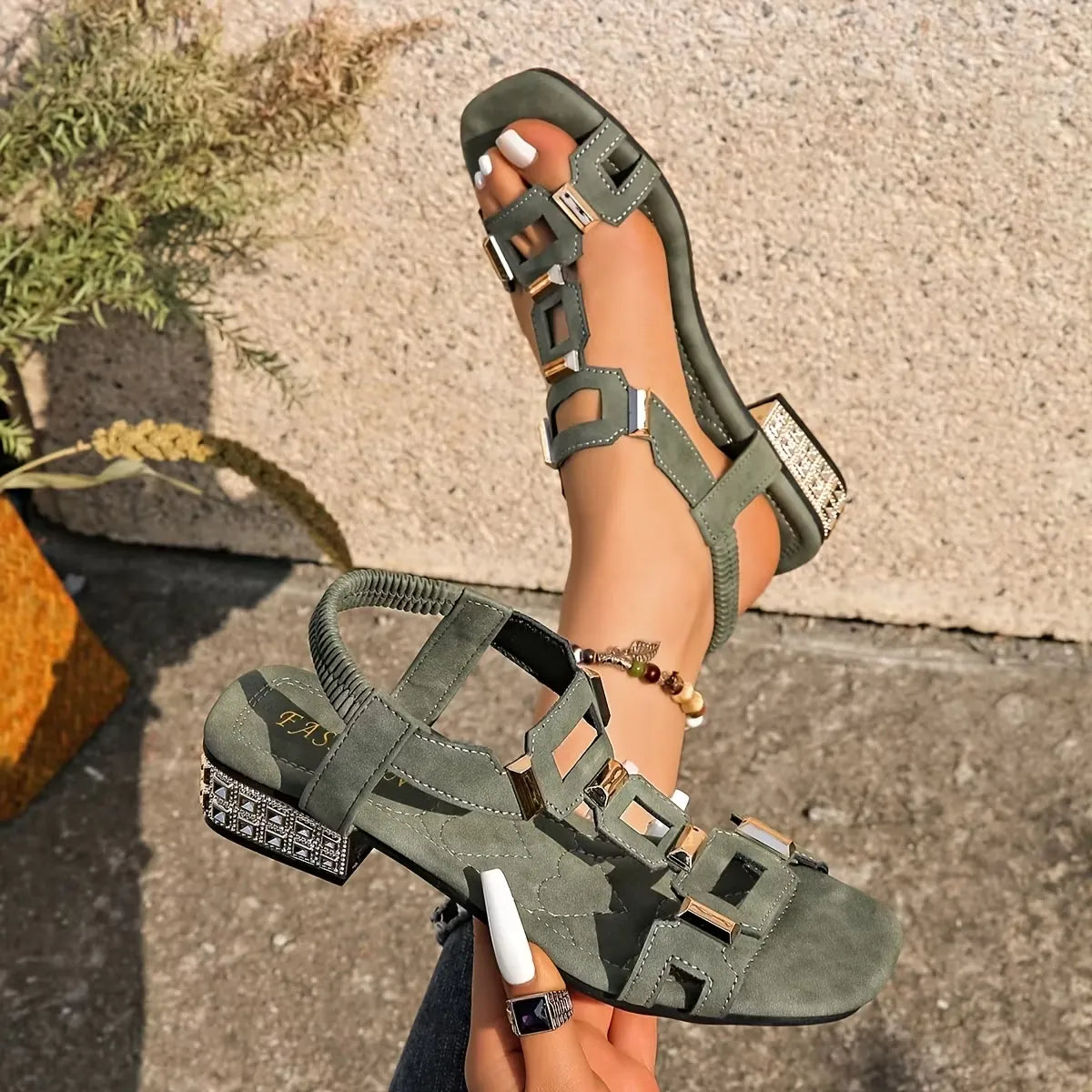 Women's Geometric Block Heel Sandals