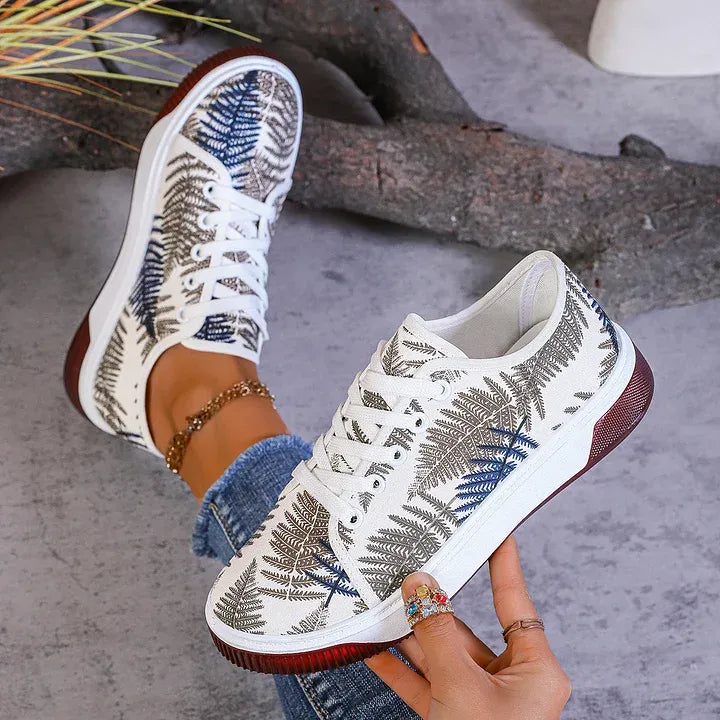 Women’s Breathable Leaf Print Lace-Up Casual Sneakers