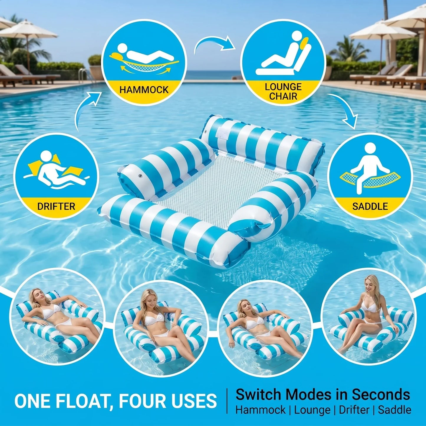 4-in-1 Inflatable Pool Float Hammock