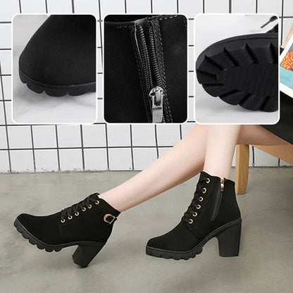 Women’s Lace-Up Buckle Block Heel Ankle Boots