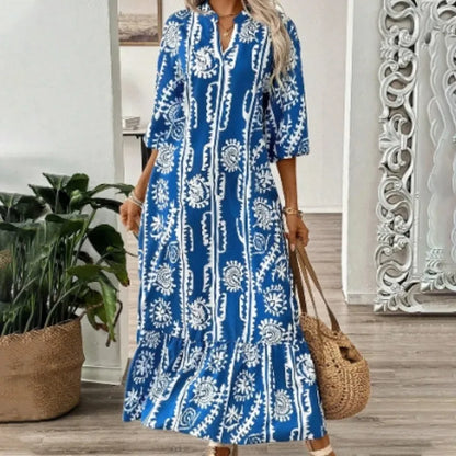 Women’s Boho Print V-Neck Loose Fit Maxi Dress