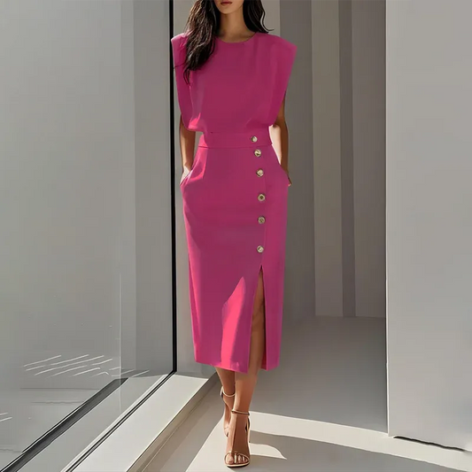 Women’s Side Button Slit Midi Dress