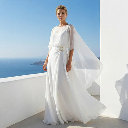 Women’s Elegant Flowing Cape Sleeve Maxi Dress