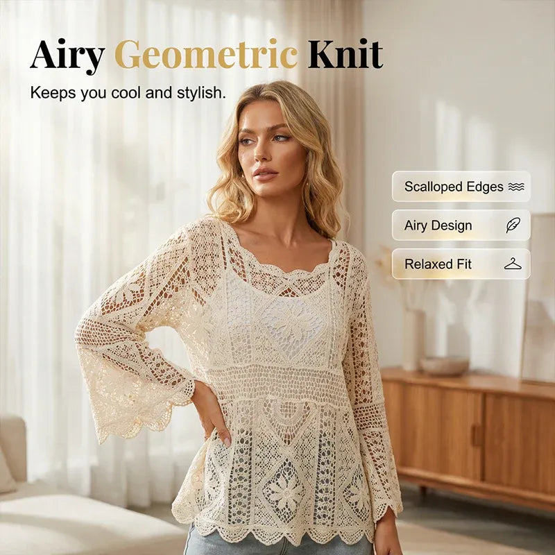 Women’s Openwork Lace Cover-Up Blouse