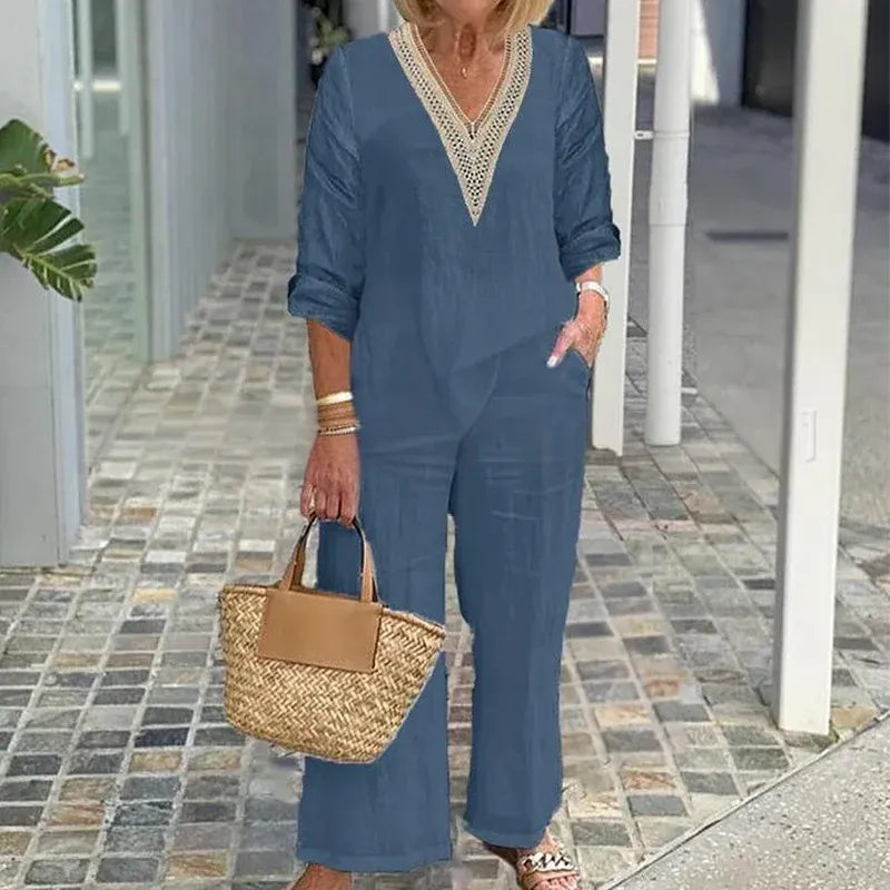 Women’s V-Neck Wide-Leg Pants Set
