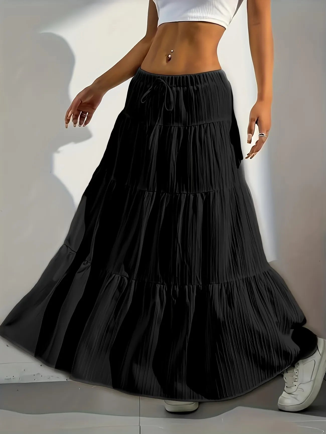 Women's Drawstring Tiered Maxi Skirt