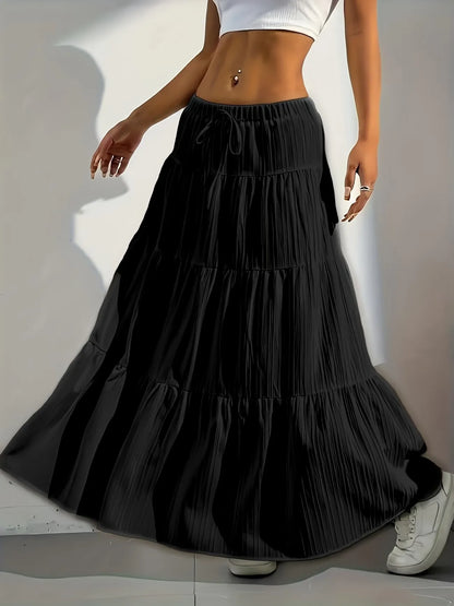 Women's Drawstring Tiered Maxi Skirt