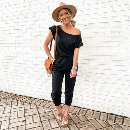 Women’s Casual Off-Shoulder Drawstring Jumpsuit