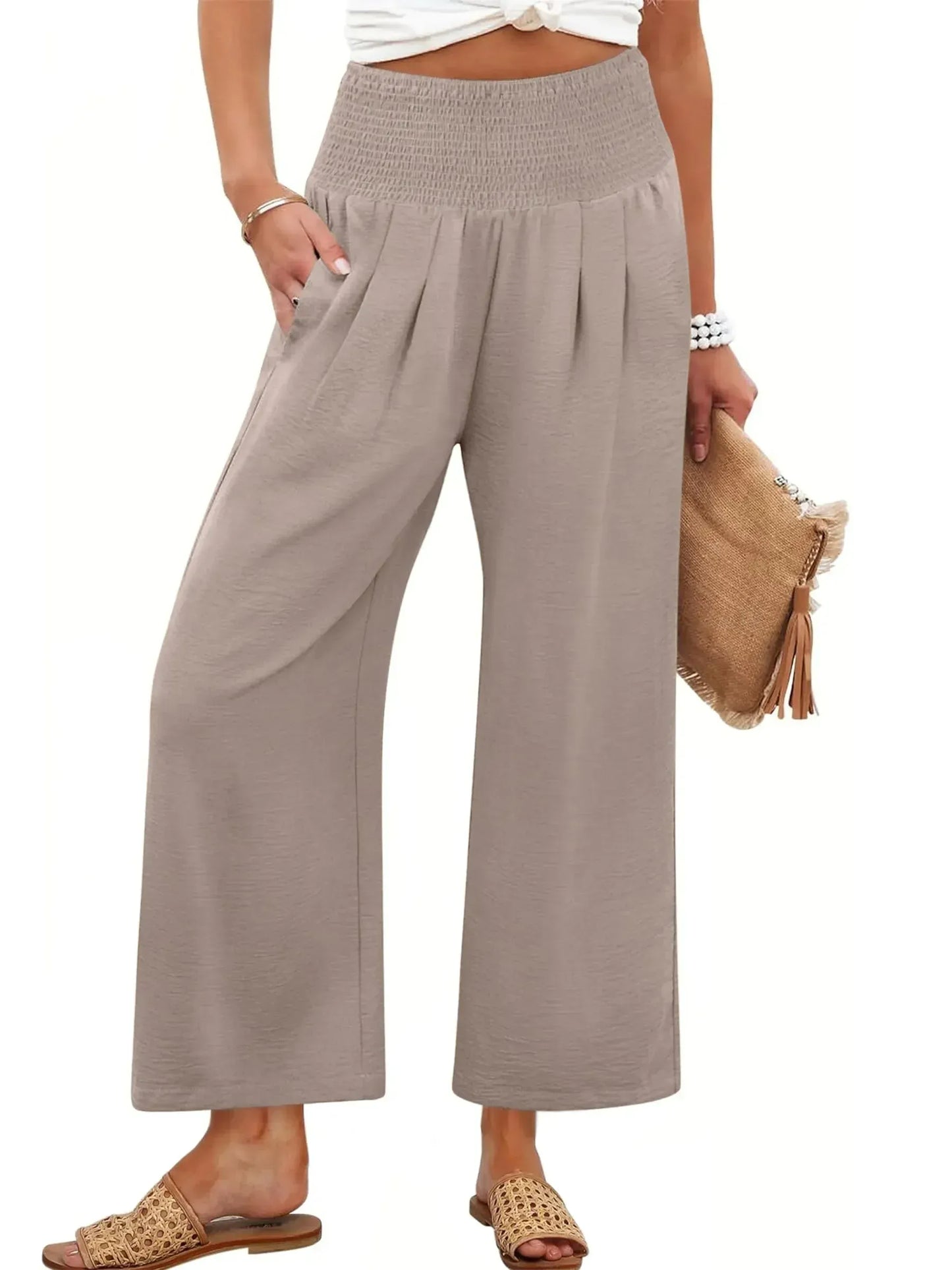 Women’s Smocked Waist Wide-Leg Pants