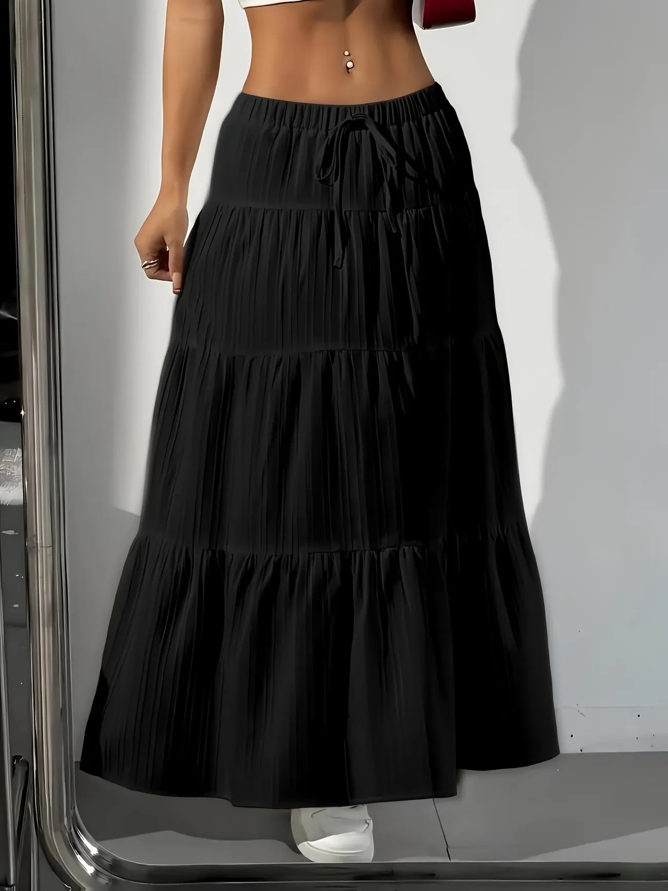 Women's Drawstring Tiered Maxi Skirt