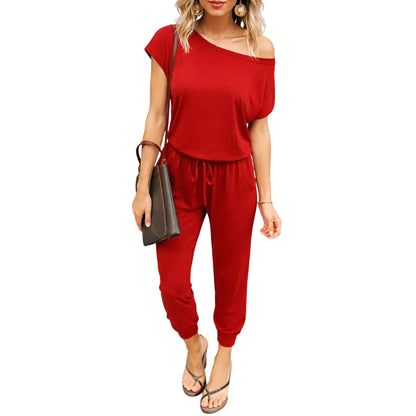 Women’s Casual Off-Shoulder Drawstring Jumpsuit