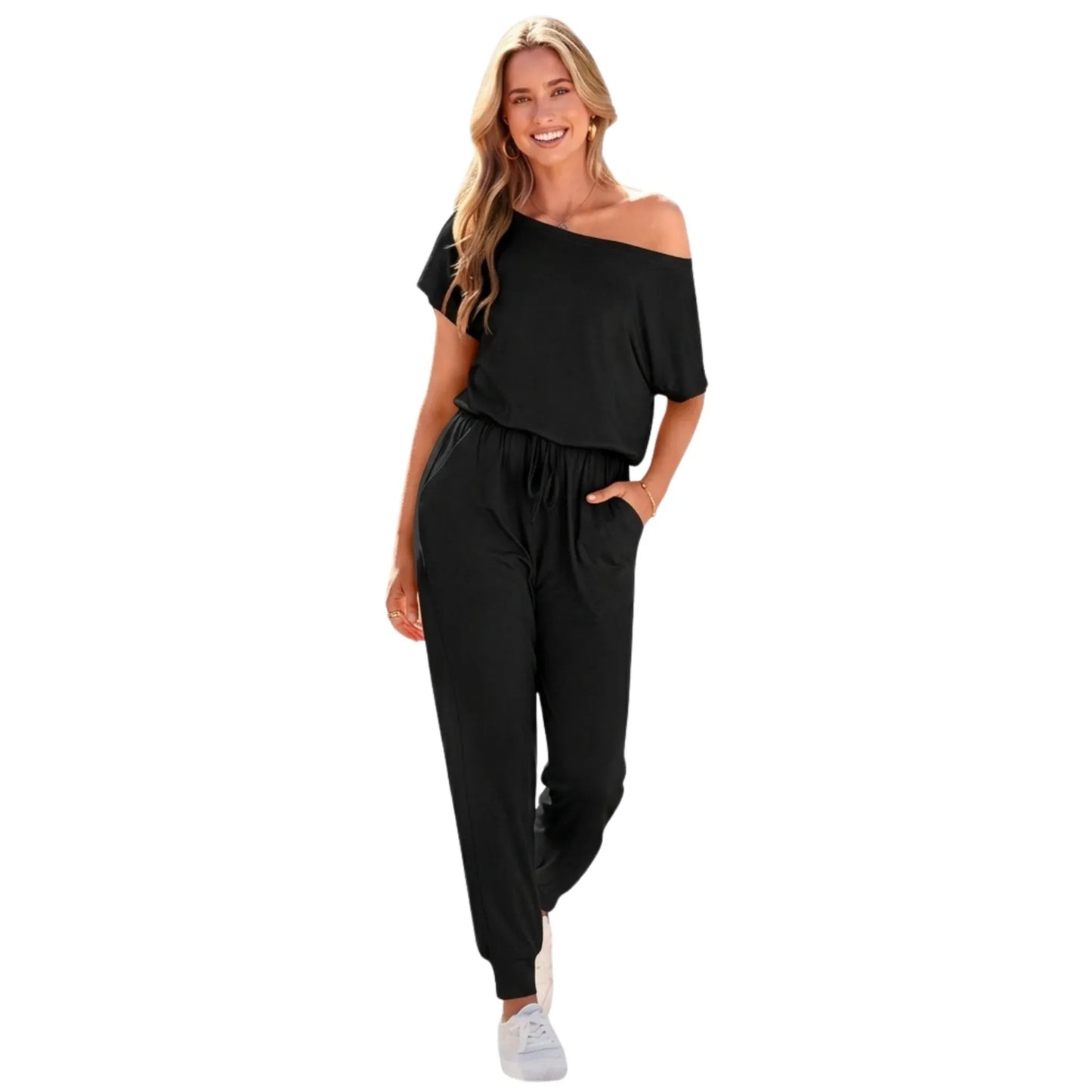 Women’s Casual Off-Shoulder Drawstring Jumpsuit